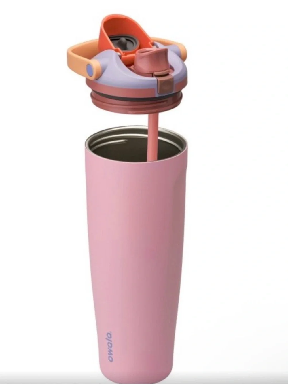 Owala Pink Insulated Travel Bottle with Orange Accent